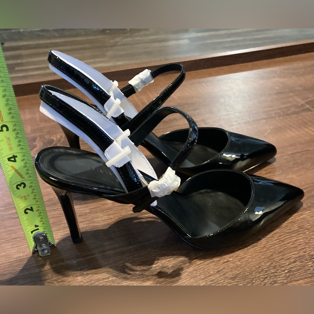 BANANA REPUBLIC Cross Halter Madis Black Patent 3-3/4” Slingback Heels Size 8.5 - Picture 3 of 9